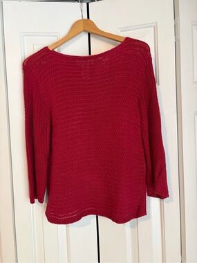 Easy Spirit Red Open Knit Crewneck Sweater